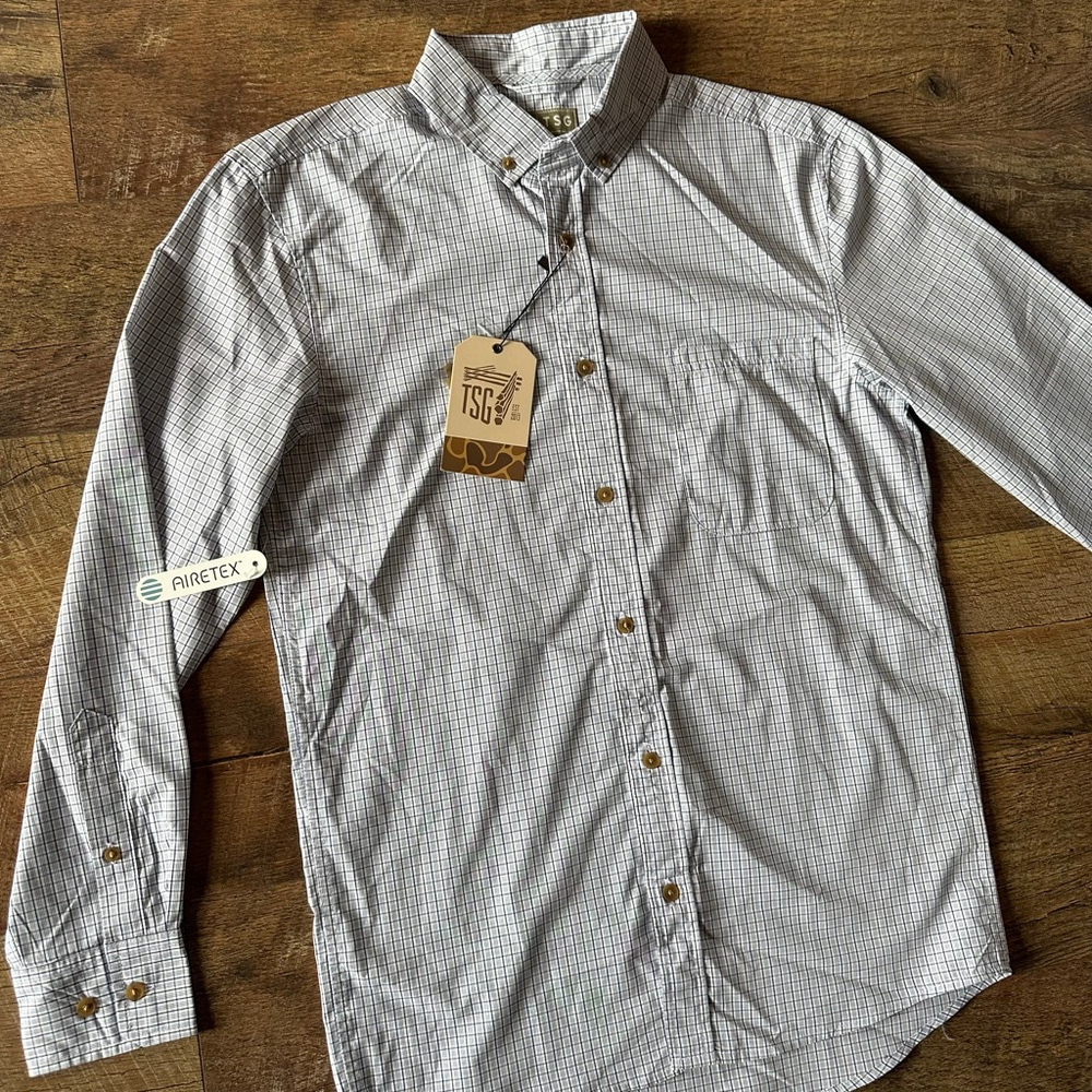 Men's TSG Casual Button Down Shirt S White Blue Plaid